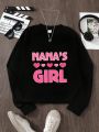 Big Girls' Casual Sweatshirt With Letter & Love Heart Printed
