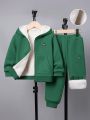SHEIN Kids EVRYDAY Boys' Patch Hoodie With Fleece Lining And Pants Two Piece Set