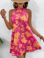 Women'S Halter Neck Floral Print Dress