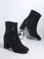 Glitter Pointy Toe Block Heel Ankle Boots