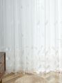 1pc White Dreamy Embroidered Feather Sheer Curtain Suitable For Bedroom And Living Room Decoration