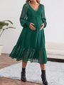 SHEIN Maternity Women's Green V-neck Mesh Ruffle Sleeve Maxi Dress