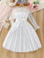 Elegant And Romantic Lace Long-Sleeved Dress For Teenage Girls With Girdle