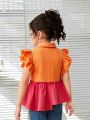 SHEIN Kids HYPEME Toddler Girls' Colorblock Top With Ruffle Detailing