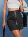 Luxe Zip Up PU Leather Skirt