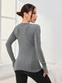 SHEIN Yoga Basic Women'S Slim Fit Sports T-Shirt With Thumb Hole