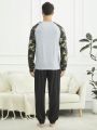 Men'S Camouflage Raglan Long Sleeve T-Shirt And Long Pants Homewear Set