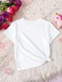 SHEIN Girls' Cute Unicorn Pattern Short Sleeve T-Shirt
