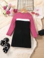 Young Girl Colorblock Ribbed Knit Dress