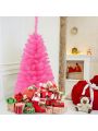 Costway 3 ft Premium Artificial Christmas Mini Tree Holiday Season Pink w/ Plastic Stand