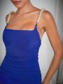 Paulyesther Pearls Beaded Strap Ruched Bodycon Dress