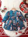 Baby Girl Christmas Print Flare Sleeve Dress