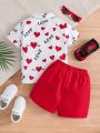 Boys' Heart Printed Shirt And Shorts Two-Piece Set