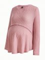 SHEIN Maternity Solid Color Notch Collar T-Shirt
