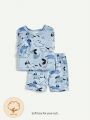 Cozy Cub Infant Boys' Cartoon Animal Pattern Printed Short Sleeve Top And Casual Shorts Home Wear 2pcs/Set