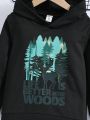 SHEIN Boys' Cute And Comfortable Forest And Deer Printed Hoodie For Spring And Autumn