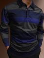 Men's Color Block Long Sleeve Polo Shirt