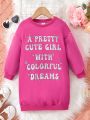 SHEIN Kids Cooltwn Young Girl Slogan Graphic Drop Shoulder Sweatshirt Dress