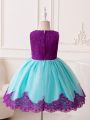 Little Girl's Contrast Lace Spliced Mesh Puffy Sleeveless Party Dress