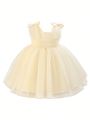 Baby Girl'S Sleeveless Tulle Dress With Shoulder Bow Knot Decoration