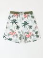 Tween Boys Plant & Flower Printed Swim Trunks, Beach Shorts