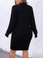 Plus Size Women's Turtleneck Drop Shoulder Long Sleeve Sweater Dress