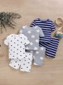 SHEIN Infant And Child Unisex Casual Star And Stripe Pattern Short-Sleeved Home Clothes Six-Piece Set