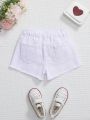 Young Girl's White Distressed Wide Leg Denim Shorts