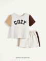 Cozy Cub Baby Boy Color-Block Letter Pattern Round Neck Short Sleeve Top And Casual Shorts Set
