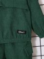SHEIN Baby Boys Letter Patched Detail Hooded Jacket & Pants Without Tee