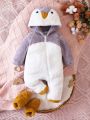 SHEIN Baby Girl Cartoon Embroidery Hooded Fleece Jumpsuit