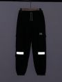 SHEIN Teenage Boys' Casual Reflective Tape Patchwork Jogger Pants