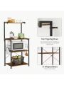 VASAGLE Kitchen Storage, Bakers Rack, Coffee Bar, 3-Tier Shelf, 6 S-Hooks, for Microwave, Spice Jars, Pots and Pans, Industrial, Rustic Brown and Black
