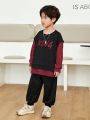 SHEIN Boys' Casual And Comfortable 3d English Printing Splice 2 In 1 Sweatshirt And Knitting Pants Set With Round Collar, Winter