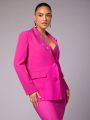 SHEIN BAE Valentine's Day And New Year'S Eve Pink Rhinestone-Embellished Wide-Shoulder Blazer