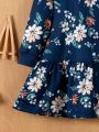 SHEIN Kids Nujoom Toddler Girls' Flower Printed Sweatshirt Dress