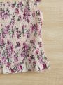 SHEIN Teen Girls Floral Print Ruffle Trim Shirred Blouse
