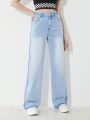 Tween Girls' Casual, Fashionable And Retro Frayed Straight Leg Jeans With Washed Effect To Accentuate Slim Figure