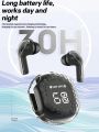 1pc Black Wireless Earphones, With 3d Display, Transparent Charging Case, Enc Dual Noise Reduction, Clear Call, Stereo Music, Low Latency High Fidelity Wireless Gaming Headset, Suitable For Sports