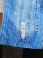 Young Boy 1pc Denim-Effect Print Teddy Lined Hooded Coat & 1pc Sweatpants