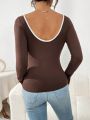 SHEIN Essnce Women's Contrast Trimmed Backless T-shirt