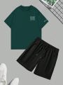 Manfinity Homme Men's Plus Size Printed T-Shirt And Shorts Set With Numbers And Letters Design