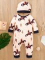 Baby Boys' One-piece Romper With Horse Print Button-front