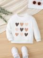 Baby Girls' Casual Heart Patterned Long Sleeve Round Neck Sweatshirt, Suitable For Autumn And Winter