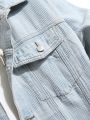 Extended Sizes Men's Plus Size Turn-down Collar Denim Jacket With Button-front Closure And Pockets