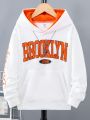 SHEIN Kids EVRYDAY Boys' Color Block Hooded Sweatshirt With Letter Print