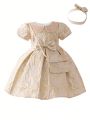 Little Girls' Embroidered Puff Sleeve Dress With A-Line Swing Skirt