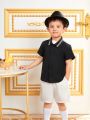 SHEIN Kids Nujoom Young Boy's Cute Solid Color Turn-Down Collar Short Sleeve Shirt
