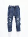 Young Boy Elastic Waist Ripped Jeans