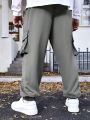 Extended Sizes Men's Plus Size Drawstring Waist Cargo Pants With Pockets